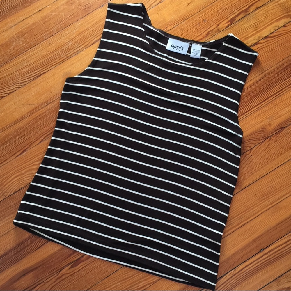 Chico's Travelers Tank Top Sleeveless Stripe Brown